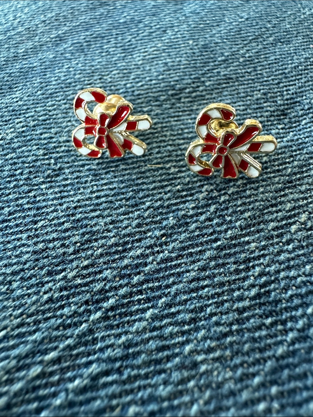 Red & White Candy Cane Bow Stud Earrings - Women Jewelry